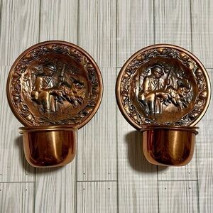 2 Vintage Coppercraft Guild Small Copper Decorative Plates with Copper Planters